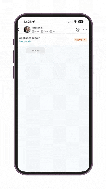 Phone screen showing 5clicks-ai.com automatically replying to a Yelp lead